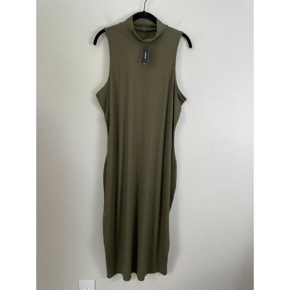 NEW $68 Express Womens XL Olive Green Sleeveless Ribbed Midi Dress - Picture 1 of 7